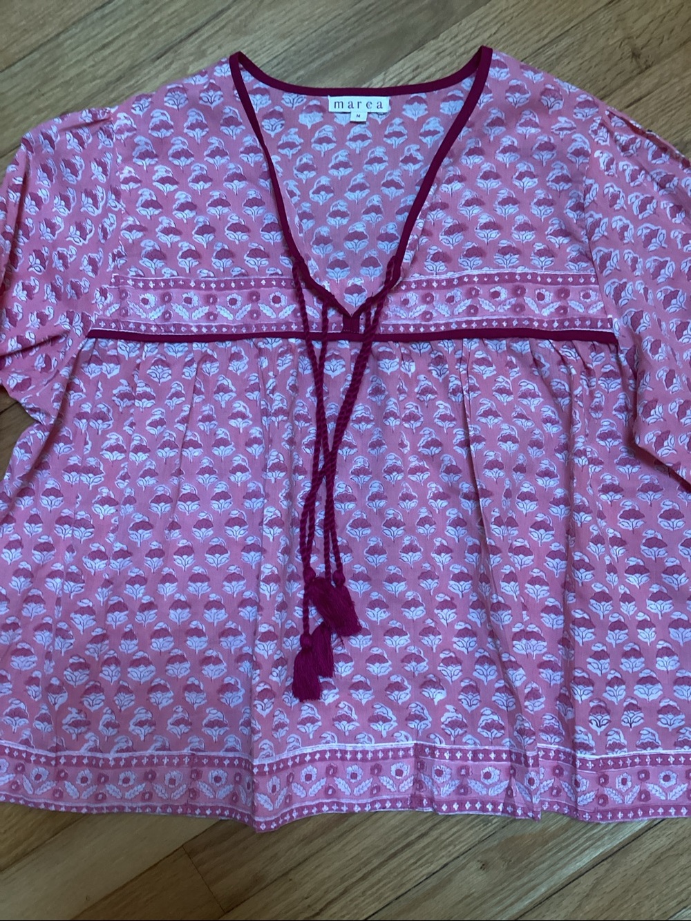 Marea Pink Floral Block Print Cotton Blouse size medium